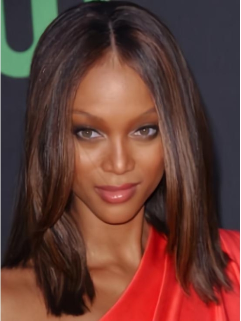  Natural and Comfortable Mid-length Straight Lace Human Hair Tyra Banks Wig