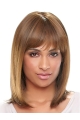 Exquisite Auburn Straight Shoulder Length With Bangs Capless Synthetic African American Wigs