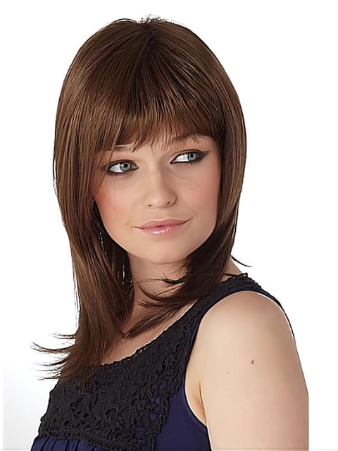 Comfortable Auburn Straight Shoulder Length Capless Synthetic Women Wigs