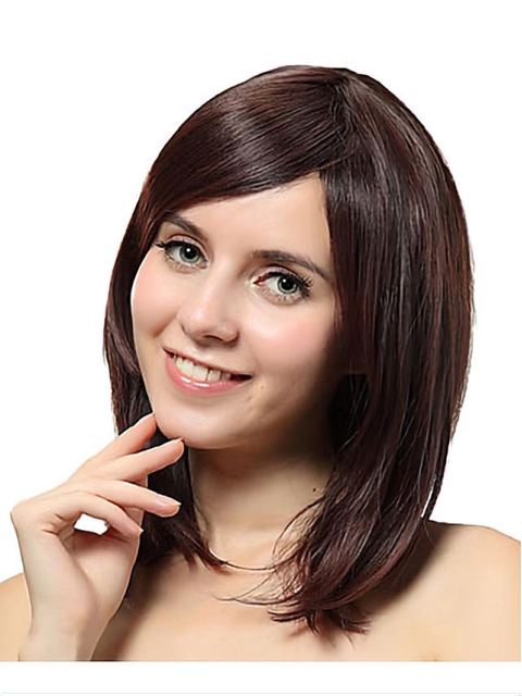 Nice Auburn Straight Shoulder Length Capless Synthetic Women Wigs