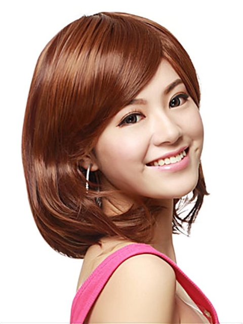 No-fuss Auburn Straight Shoulder Length Capless Synthetic Women Wigs