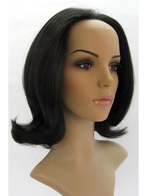 Durable Black Straight Without Bangs Lace Front Shoulder Length Synthetic Women Wigs