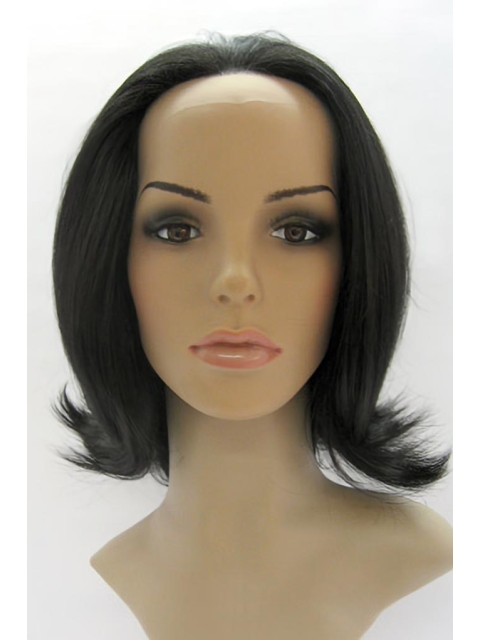 Durable Black Straight Without Bangs Lace Front Shoulder Length Synthetic Women Wigs