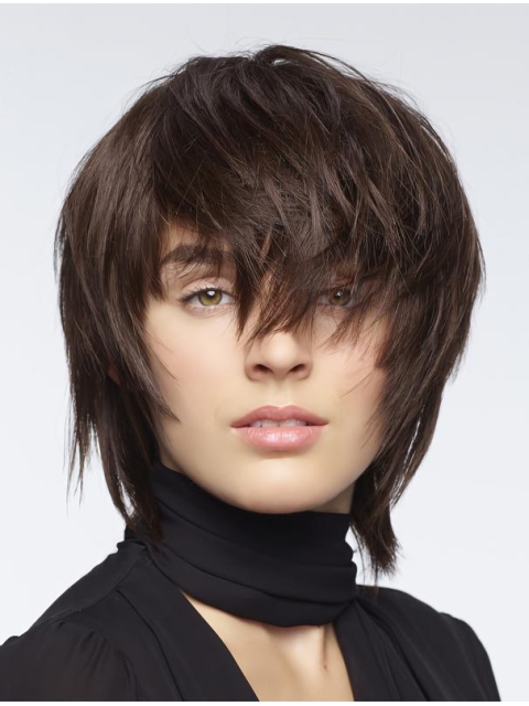 High Quality Fabulous Brown Shoulder Length Straight Layered Lace Front Synthetic Women Wigs