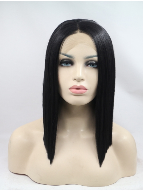 Black Straight Shoulder Length Without Bangs Lace Front Synthetic Women Wigs