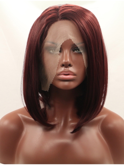 Auburn  Straight Without Bangs Shoulder Length Lace Front Synthetic Wigs