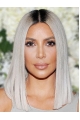  Straight Without Bangs Medium Length Lace Front Synthetic Grey Kim Kardashian Wigs