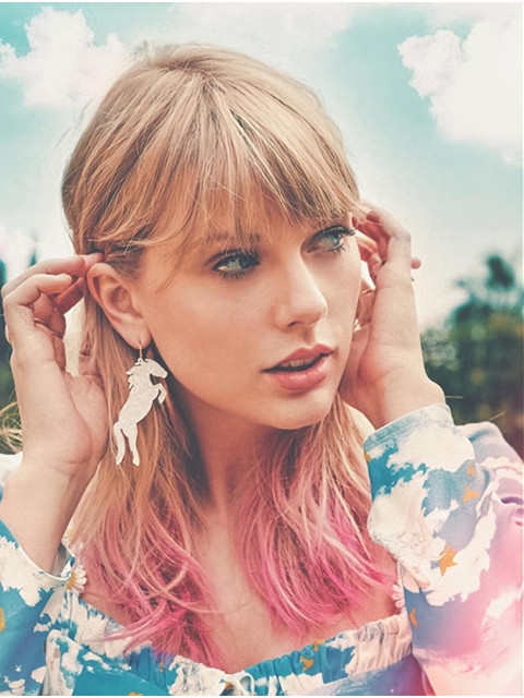 Shoulder Length Ombre/2 Tone Straight With Bangs Capless  Taylor Swift Synthetic Women Wigs