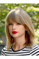  Blonde Shoulder Length  Straight With Bangs Lace Front Synthetic Taylor Swift Women Wigs