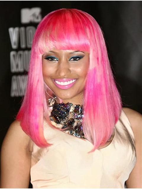 Ombre/2 Tone Straight With Bangs Shoulder Length Lace Front Synthetic Nicki Minaj Wigs