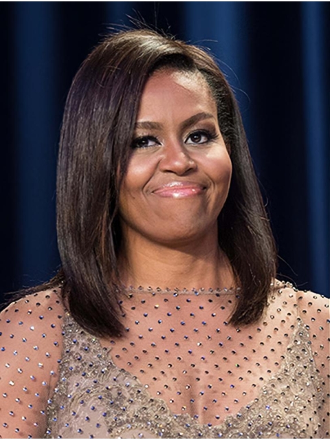 Straight Brown Lace Front Shoulder Length Without Bangs Human Hair Michelle Obama Wigs