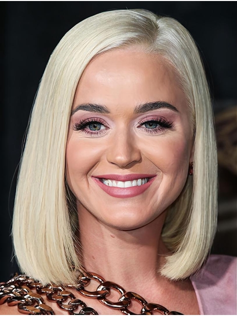 Straight Platinum Blonde Lace Front Shoulder Length Syntheitc Bobs Katy Perry Wigs