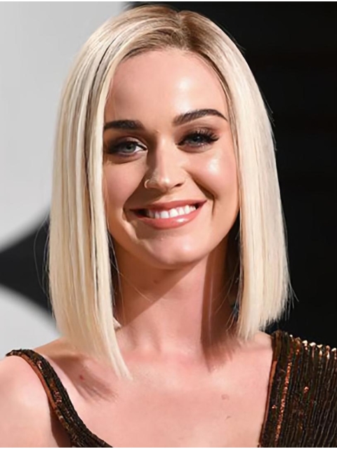 Straight Lace Front Shoulder Length Synthetic Grey Bobs Katy Perry Wigs