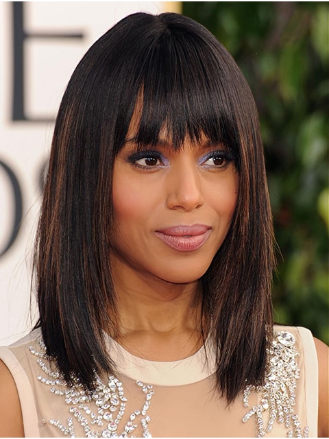 Straight Shoulder Length Black Synthetic Kerry Washington Wigs