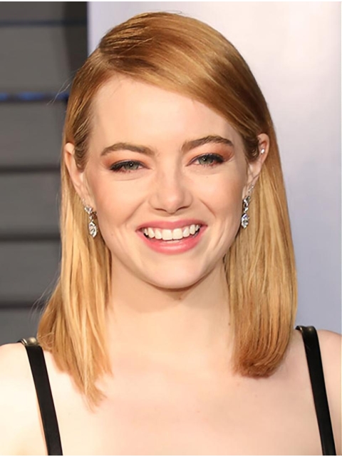  Blonde Lace Front Shoulder Length Straight Without Bangs Synthetic Emma Stone Wigs