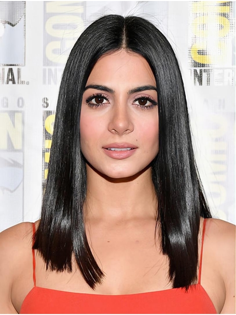  Black Straight Without Bangs Shoulder Length Capless Synthetic Women Emeraude Toubia Wigs