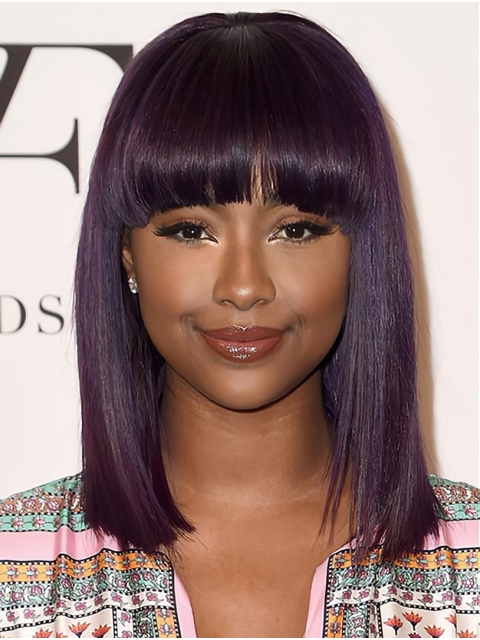 Purple  Shoulder Length Straight With Bangs Lace Front Synthetic Justine Skye Wigs