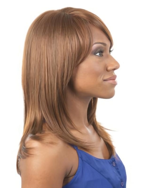 Faddish Brown Straight Shoulder Length Capless Synthetic Women Wigs