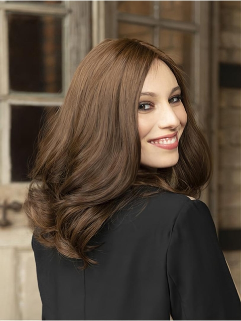 Wavy Brown 14" Shoulder Length Synthetic Without Bangs Sleek Lace Front Wigs