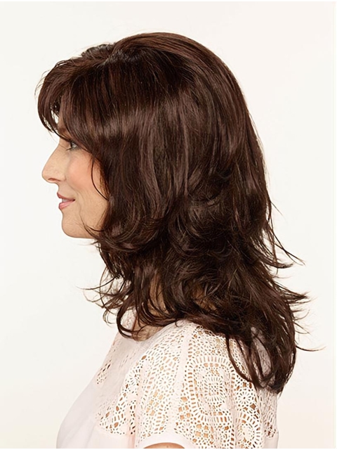 Brown Wavy Shoulder Length Monofilament Synthetic Medium Length Women Wigs