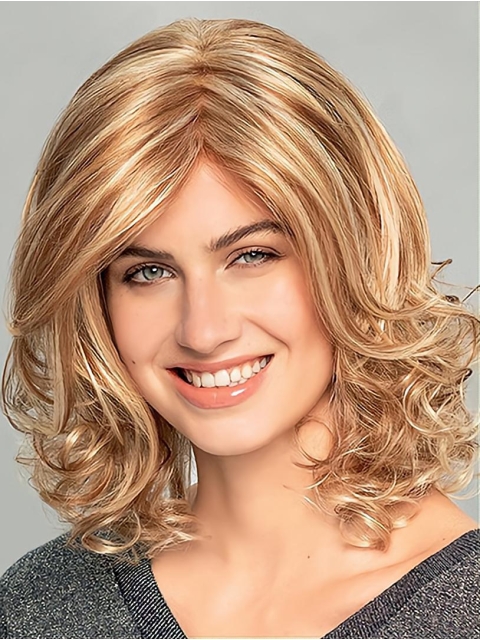 Shoulder Length Wavy Ombre/2 tone Monofilament Synthetic Women Wigs 