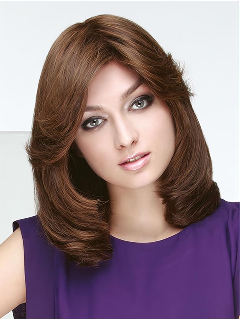 Wavy Brown Shoulder Length Human Hair  Bob Wig Women'S Accessories