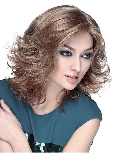 Wavy  Shoulder Length  Brown Synthetic Women Bob Wigs