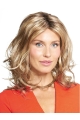 Blonde Wavy Shoulder Length Monofilament Synthetic Women Medium Wigs