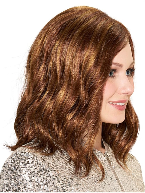 Brown Wavy Shoulder Length  Capless Synthetic Medium Women Wigs