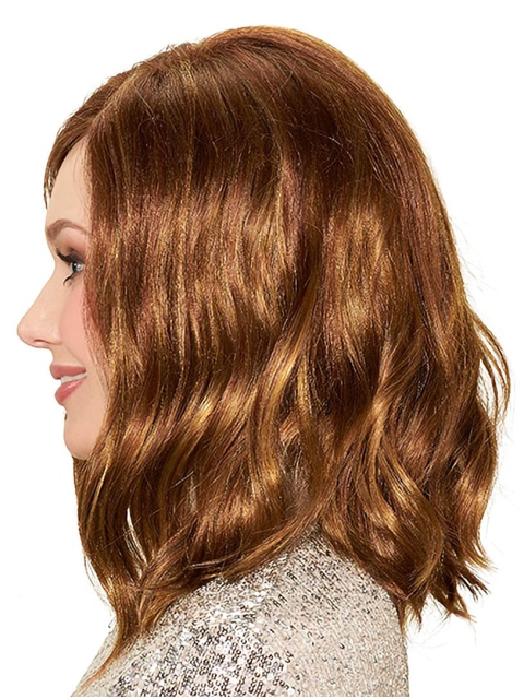 Brown Wavy Shoulder Length  Capless Synthetic Medium Women Wigs