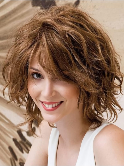 Auburn Wavy Layered Remy Human Hair Hand-tied Knotted Women Wigs