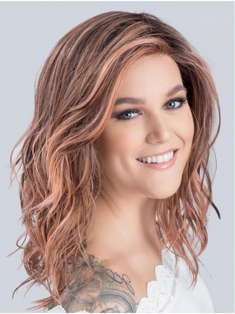 Auburn Wavy  Without Bangs Shoulder Length Synthetic Women Charmer Mono Wig