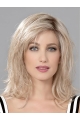 Blonde Wavy Shoulder Length Layered Mono Human Hair Wigs For Lady