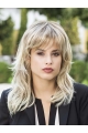 Platinum Blonde Wavy With Bangs Medium Length Capless Synthetic Women Wigs