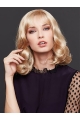  Blonde Shoulder Length With Bangs Wavy Lace Front Synthetic Women Wigs