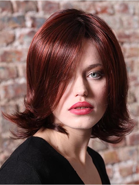 Red Wavy Without Bangs Monofilament Synthetic Women Wigs