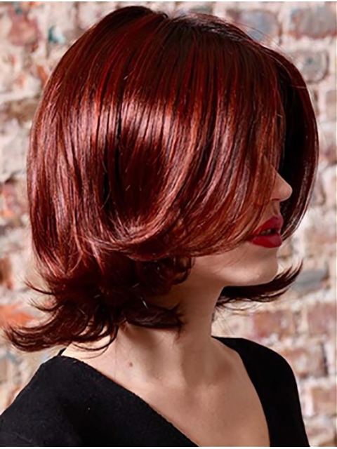 Red Wavy Without Bangs Monofilament Synthetic Women Wigs