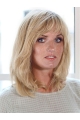  Platinum Blonde Wavy With Bangs Shoulder Length Hand-tied Human Hair Women Wigs