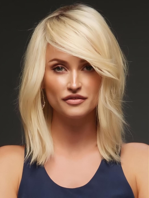 Blonde Wavy Shoulder Length Monofilament Layered Human Hair Women Wigs