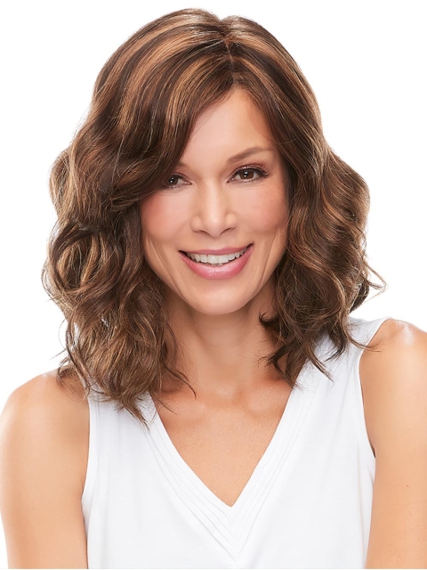 Wavy Shoulder Length Monofilament Layered  Synthetic Women Wigs