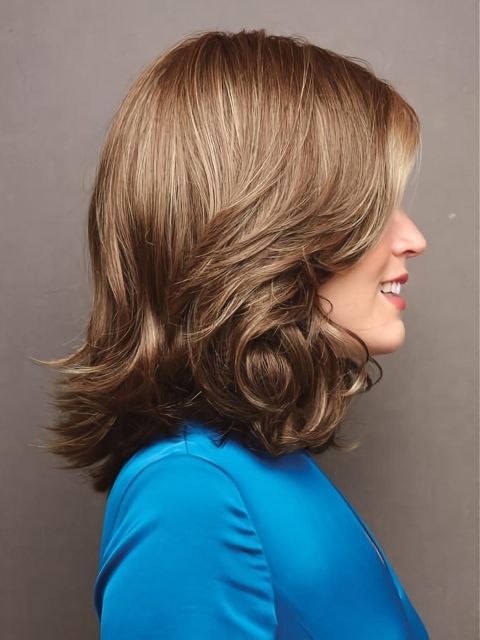 Wavy Brown Shoulder Length Capless Synthetic Women Wigs