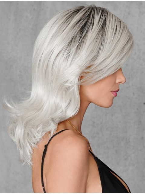  Shoulder Length Wavy Capless Synthetic Grey Women Wig