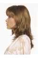 Brown Shoulder Length Wavy With Bangs Mono Classic Synthetic Women Wigs