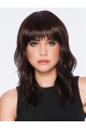 Medium Brown Wavy With Bangs Capless Synthetic Wigs For Women