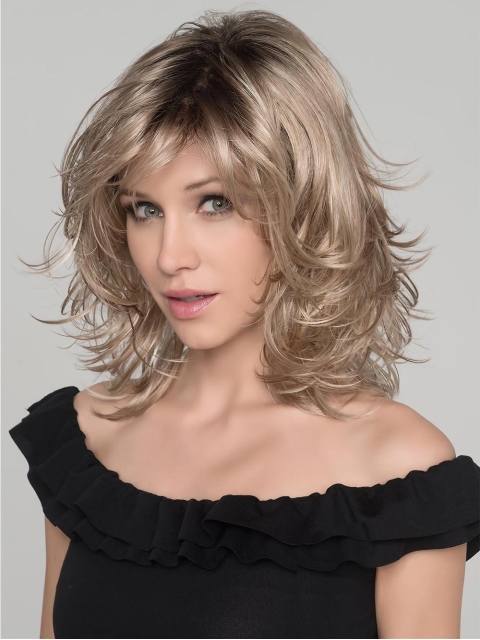 New Blonde Shoulder Length Wavy Lace Synthetic Women Wigs 