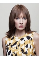  Wavy Brown With Bangs Medium Lace Front Human Hair Women Wigs