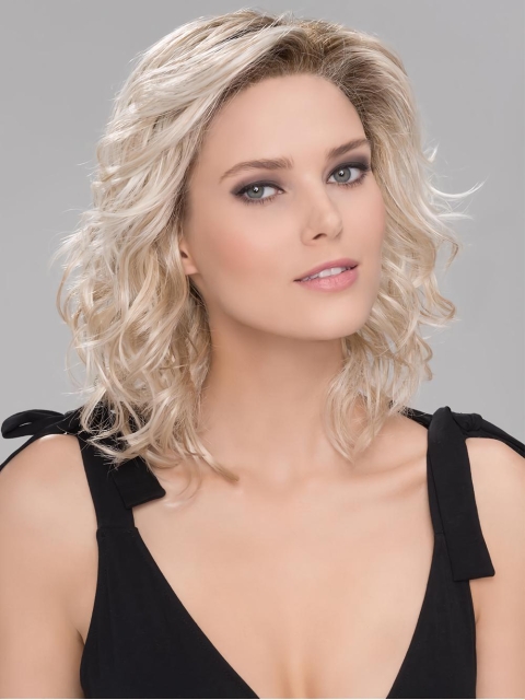  Platinum Blonde Wavy With Bangs Synthetic Women Wig 