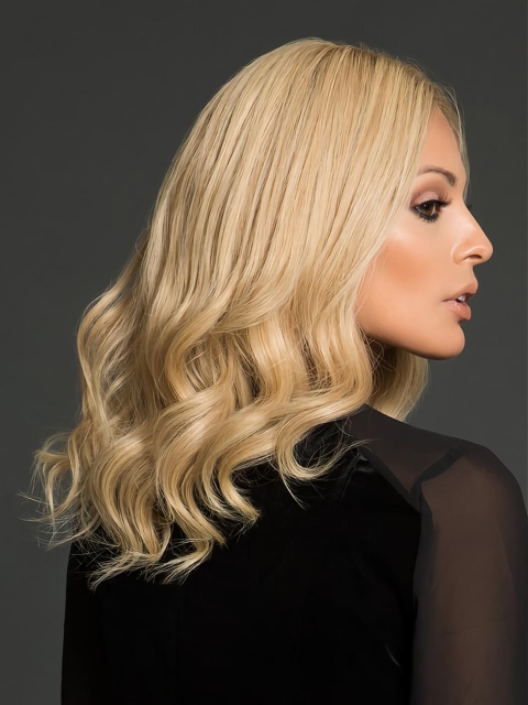 Discount Wavy Shoulder Length Blonde Remy Human Hair 100% Hand-tied Wigs