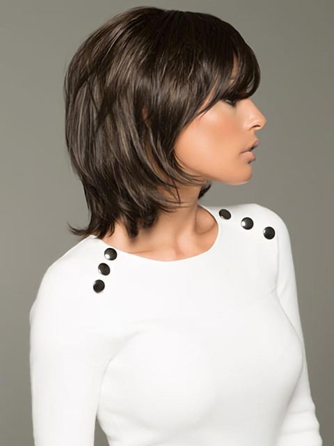 Wavy Black  With Bangs Medium Mono Synthetic African American Women Wigs 