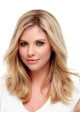 16" Blonde Wavy Without Bangs Mono Top Human Hair Women Wigs